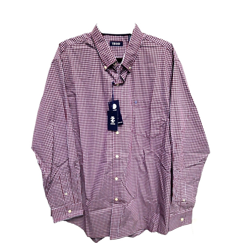 IZOD Comfort Performance Button Down Shirt Mens Size XL NWT‎ Blue Maroon Checks